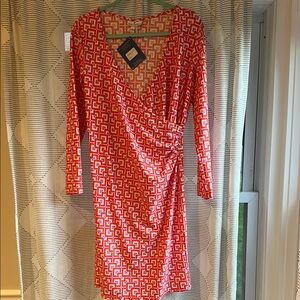 Jude Connally Geometric Red and White Dress Large NWT